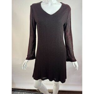 Express Tricot Crochet Knit Brown Long Sleeve Dress Medium